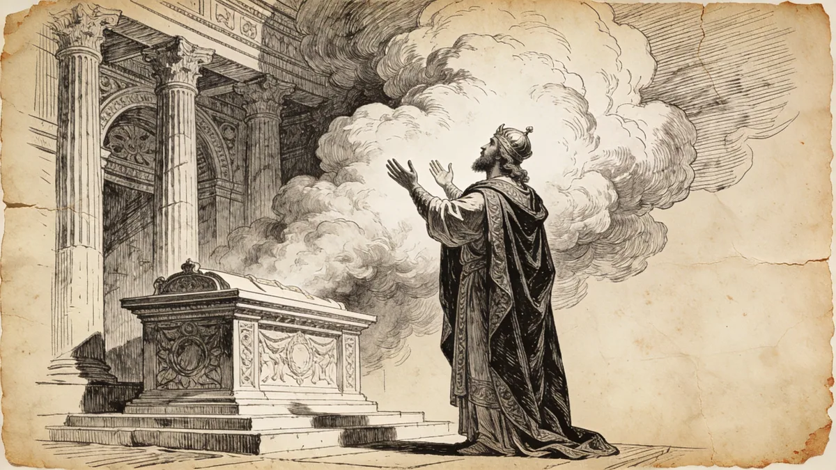 Hand-drawn ink illustration: Temple Filled with Glory