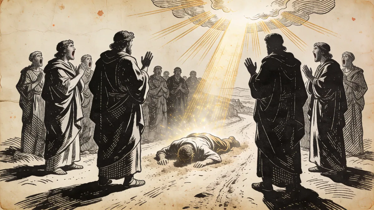 Hand-drawn ink illustration: Paul’s Encounter on the Road
