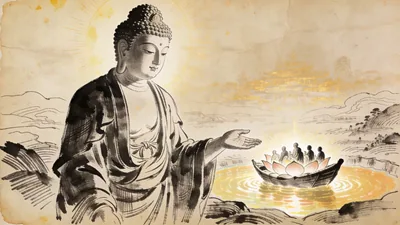 Visual depiction of Amitabha in his death-guide role