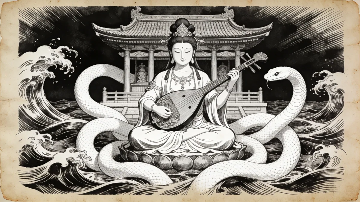 Visual depiction of Benzaiten as fortune goddess