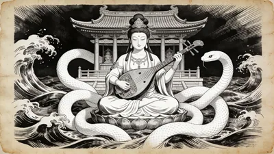 Visual depiction of Benzaiten as fortune goddess