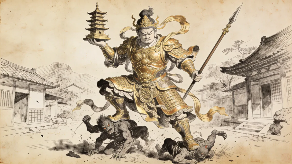 Visual depiction of Bishamonten as guardian