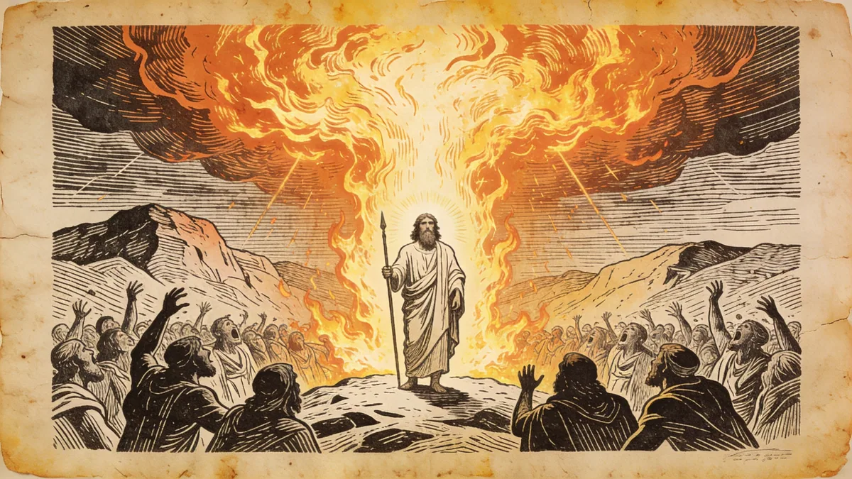 Hand-drawn ink illustration: Voice from the Fire