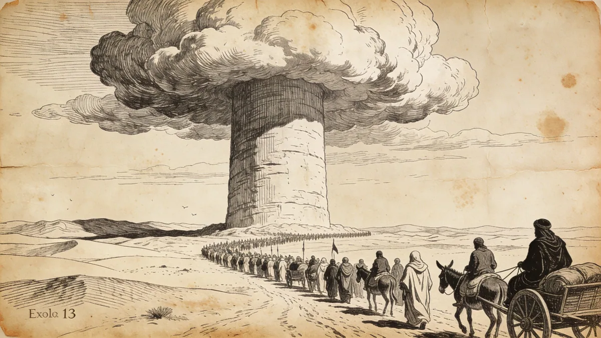 Hand-drawn ink illustration: Pillar of Cloud and Fire