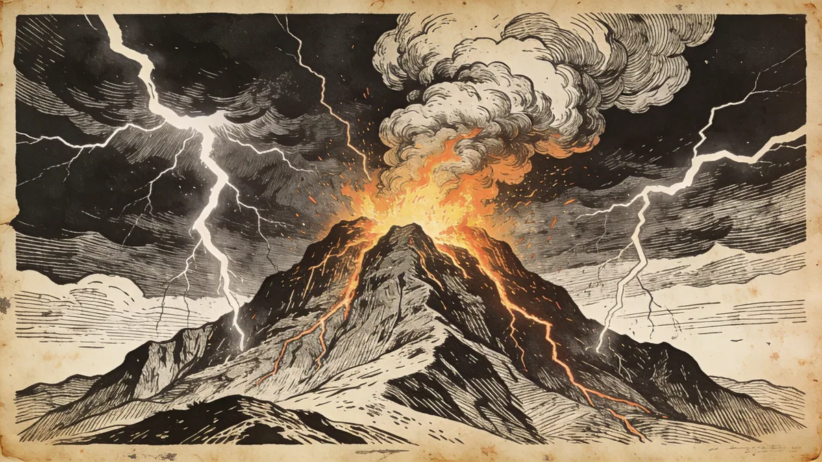 Hand-drawn ink illustration: Sinai Theophany