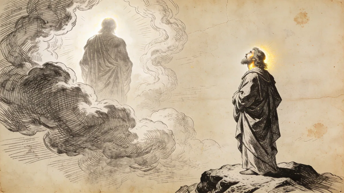 Hand-drawn ink illustration: Moses Sees God’s “Back”