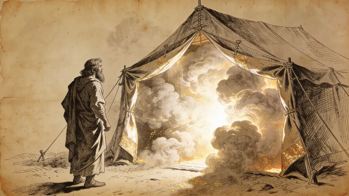 Hand-drawn ink illustration: Glory Fills the Tabernacle