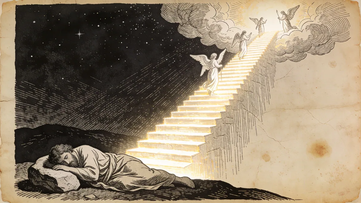 Hand-drawn ink illustration: Jacob’s Ladder