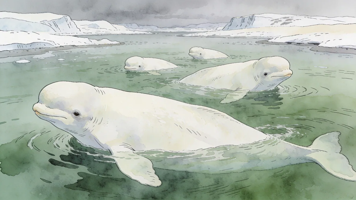Visual depiction of A beluga whale pod in an Arctic estuary