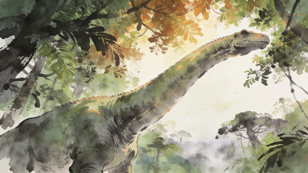 Visual depiction of A Brachiosaurus stretching its neck into the canopy of a Jurassic forest