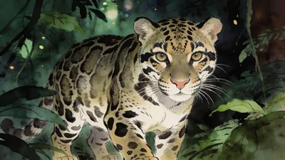 Visual depiction of A clouded leopard in dense Borneo jungle