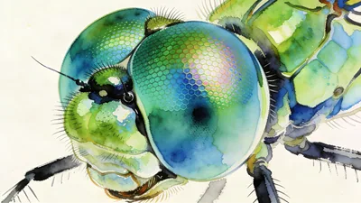 Visual depiction of A compound eye of a dragonfly in extreme close-up