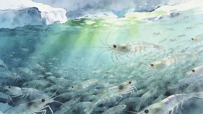 Visual depiction of A dense krill swarm in Antarctic waters