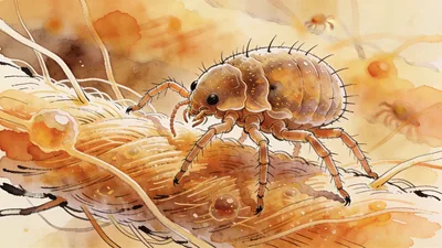 Visual depiction of A dust mite on a fabric fibre under extreme magnification