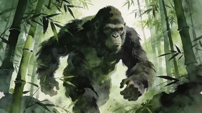 Visual depiction of A Gigantopithecus — the largest ape ever — moving through a Chinese Pleistocene bamboo forest