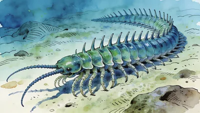 Visual depiction of A Hallucigenia worm on a Cambrian seafloor
