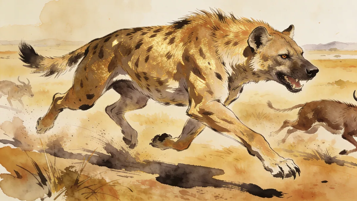 Visual depiction of A Hyaenodon — top predator of the Oligocene — running down prey across an open plain