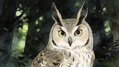Visual depiction of A long-eared owl with ear tufts raised