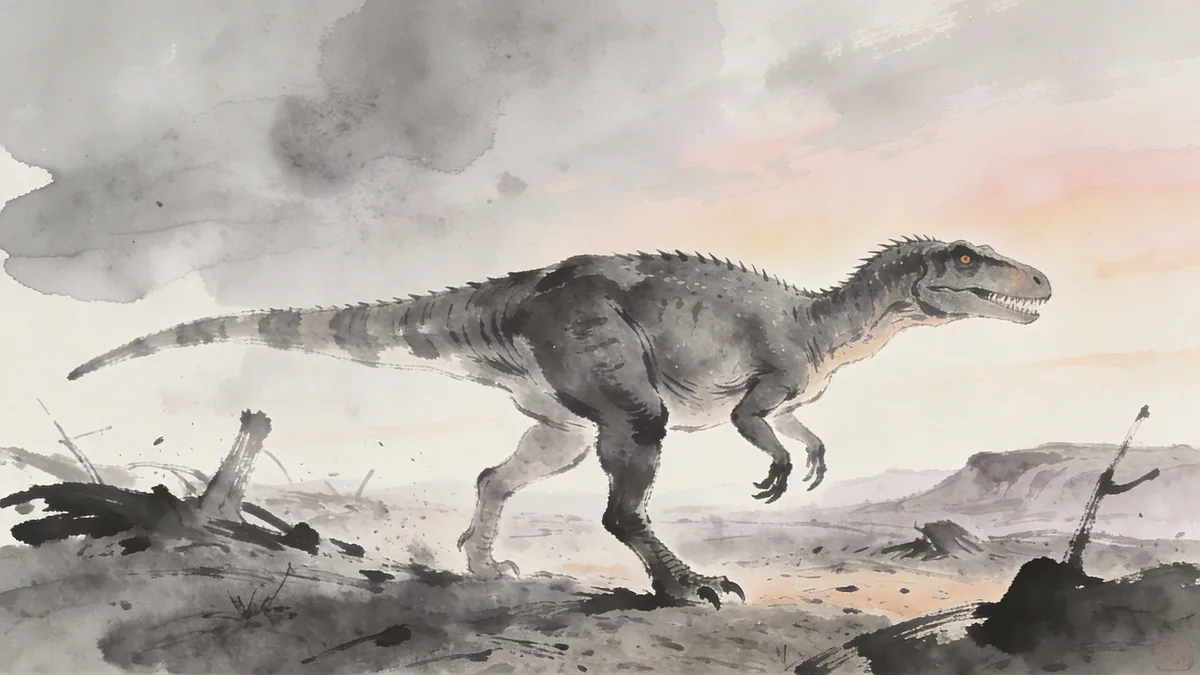 Visual depiction of A Lystrosaurus — one of the few survivors of the Permian extinction — crossing a devastated landscape