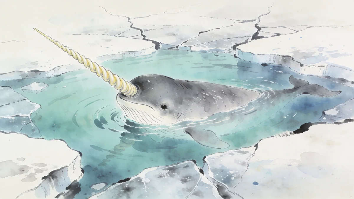 Visual depiction of A narwhal pod moving through Arctic sea ice