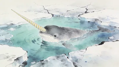 Visual depiction of A narwhal pod moving through Arctic sea ice