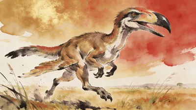 Visual depiction of A Phorusrhacos sprinting across a Miocene South American plain