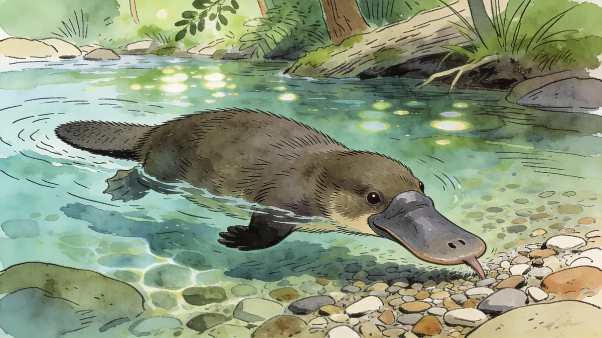 Visual depiction of A platypus swimming in a clear Australian creek