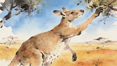 Visual depiction of A Procoptodon giant kangaroo on an Australian Pleistocene plain