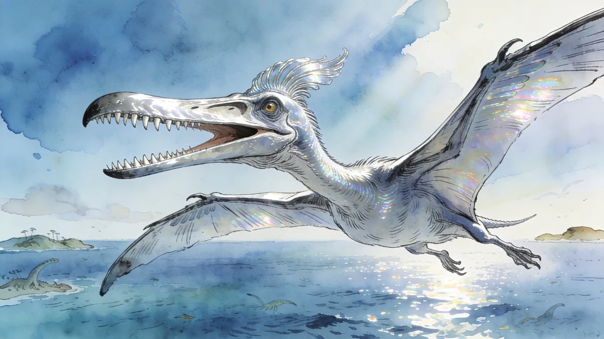 Visual depiction of A Pteranodon soaring on thermals above a Cretaceous inland sea