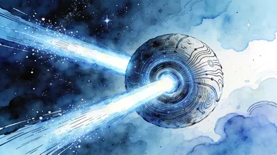 Visual depiction of A pulsar beaming twin jets of radiation across interstellar space
