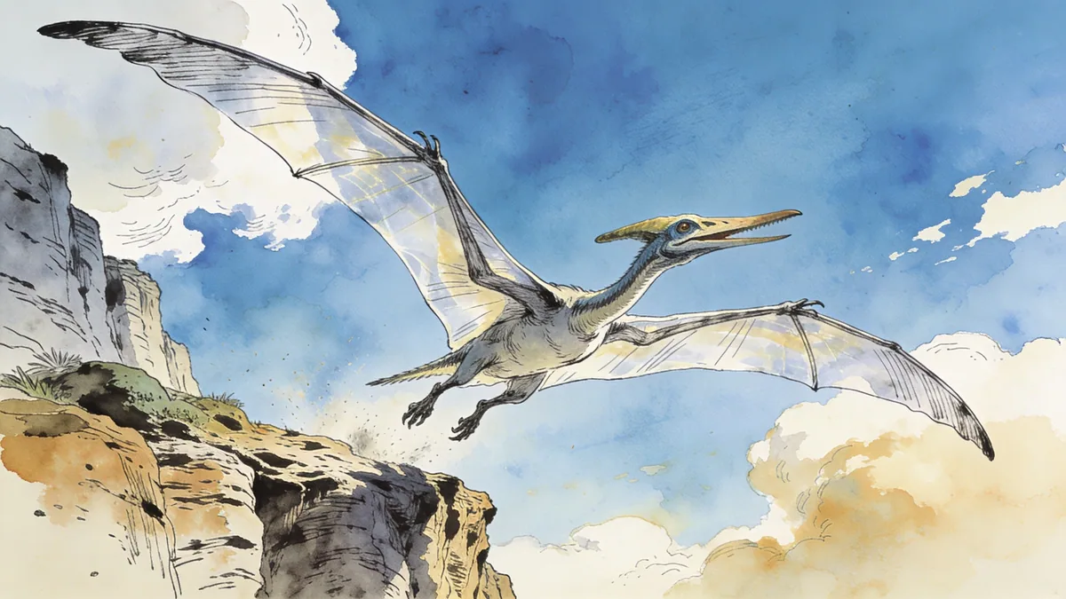 Visual depiction of A Quetzalcoatlus launching from a Cretaceous cliff