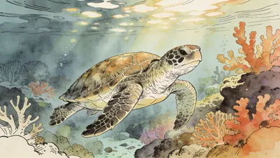 Visual depiction of A sea turtle swimming gracefully through a coral reef
