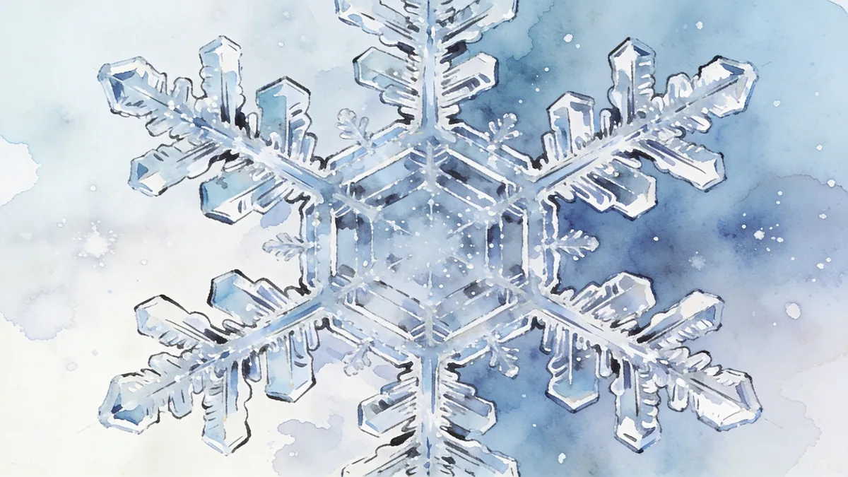 Visual depiction of A snowflake crystal viewed from above