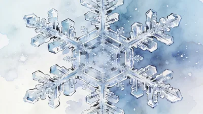 Visual depiction of A snowflake crystal viewed from above