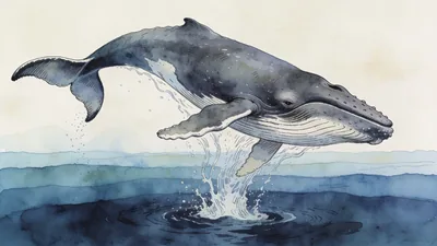 Visual depiction of A sperm whale diving vertically into the deep ocean