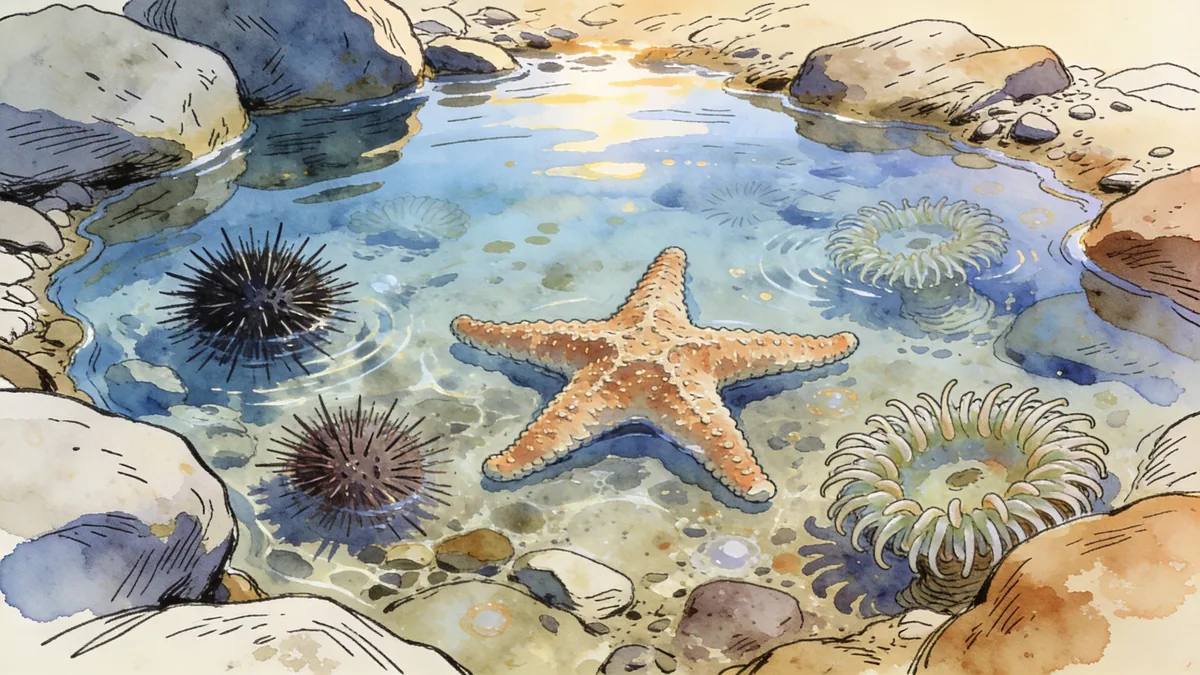Visual depiction of A tidal pool exposed at low water