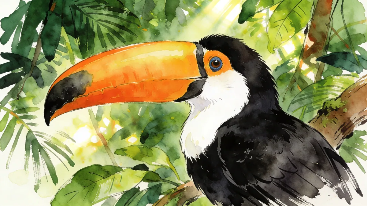 Visual depiction of A toco toucan in a Brazilian rainforest
