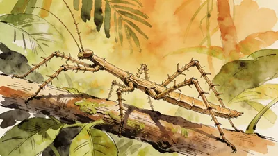 Visual depiction of A walking stick insect on a jungle branch