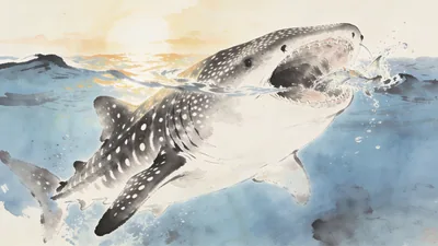 Visual depiction of A whale shark filter feeding at the surface