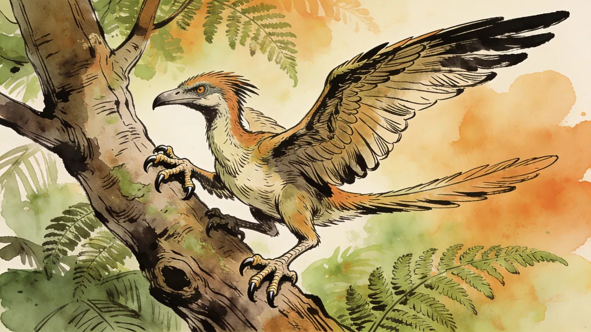 Visual depiction of An Archaeopteryx perched in a Jurassic tree