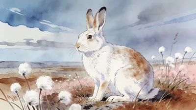 Visual depiction of An Arctic hare in summer coat on tundra