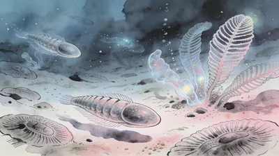 Visual depiction of An Ediacaran seafloor crowded with soft-bodied organisms
