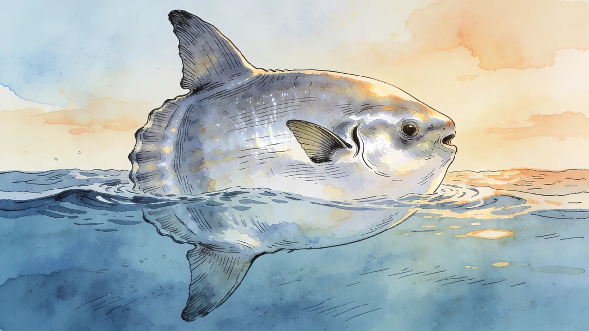 Visual depiction of An ocean sunfish (Mola mola) drifting near the surface