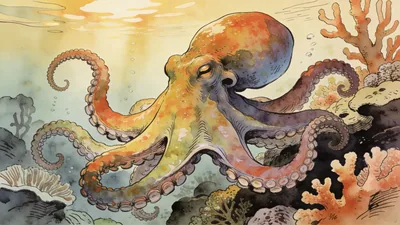 Visual depiction of An octopus changing colour against a coral reef