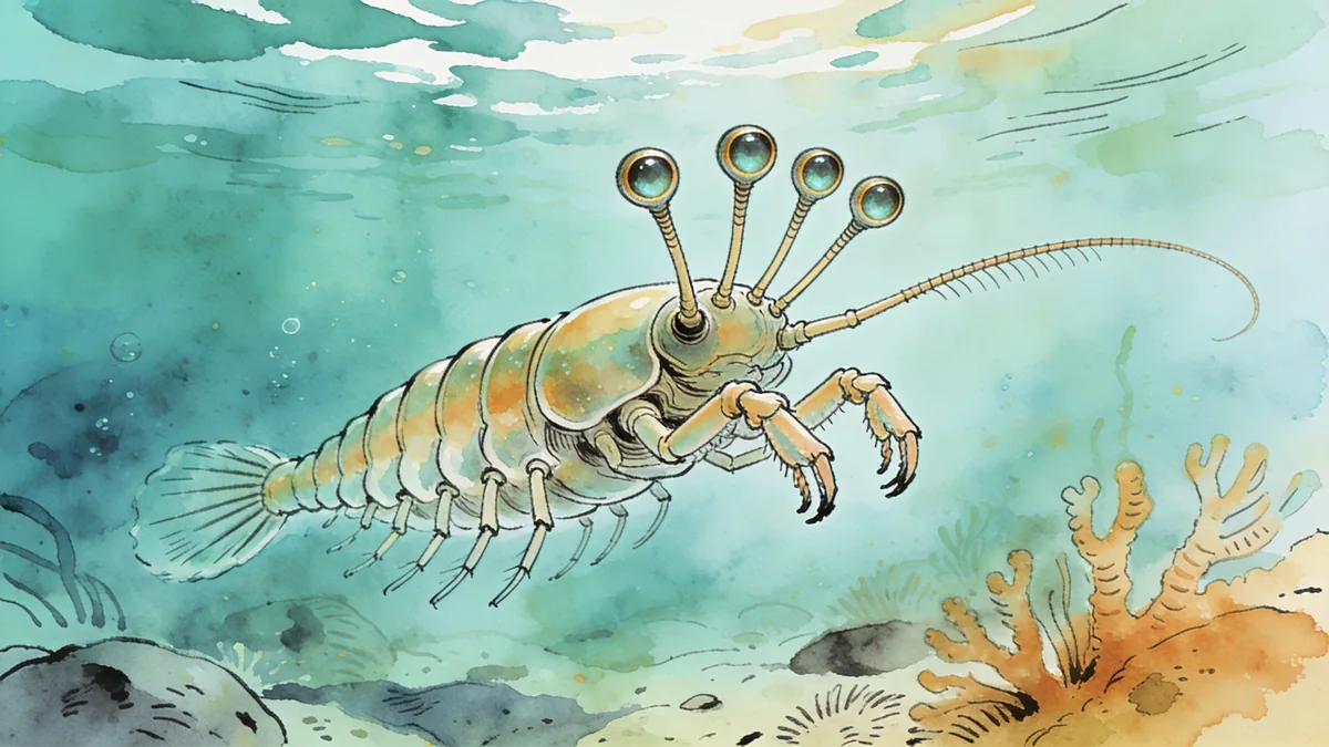 Visual depiction of An Opabinia in the Cambrian sea