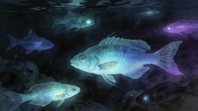 Visual depiction of Deep sea bioluminescent fish in the twilight zone