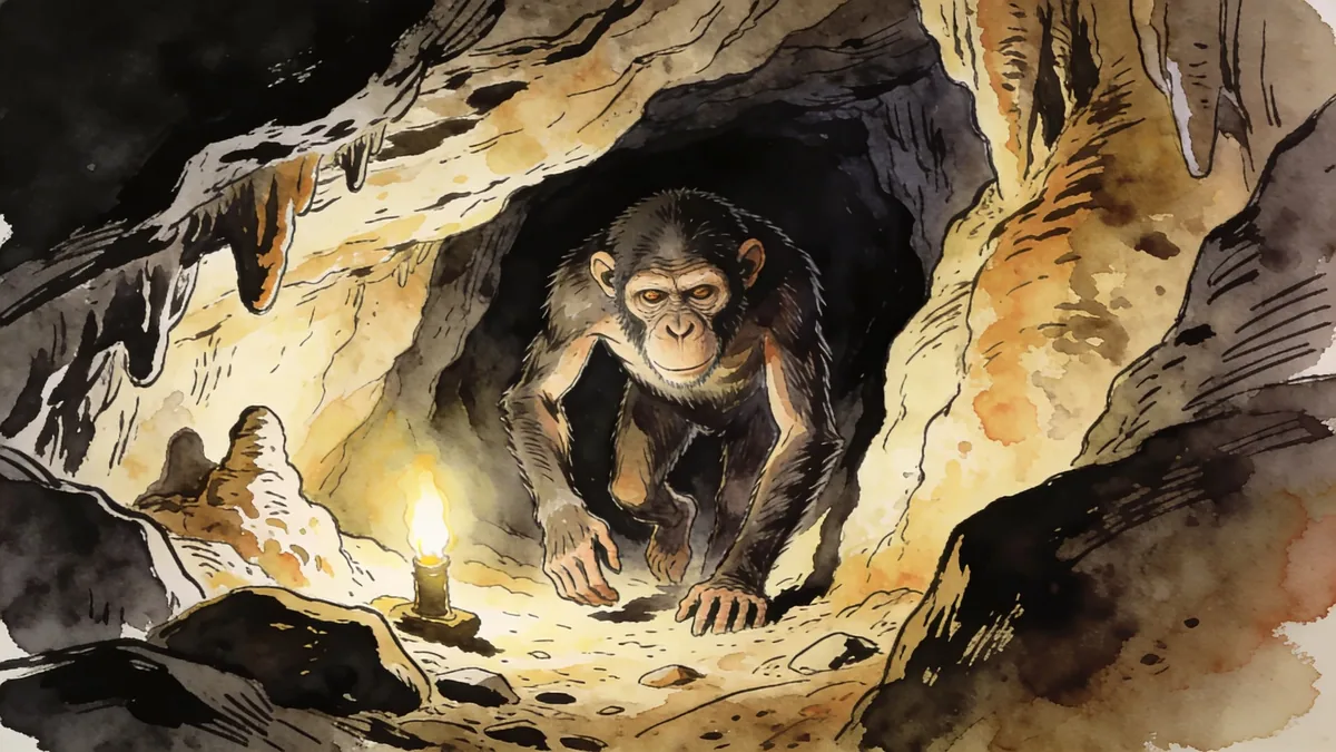 Visual depiction of Homo naledi crawling through a narrow cave passage deep underground