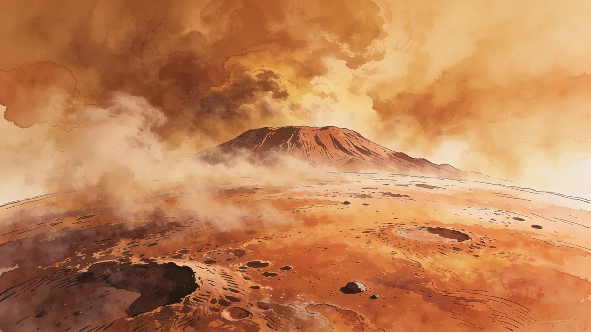 Visual depiction of Mars during a planet-wide dust storm
