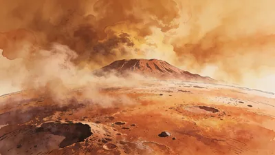Visual depiction of Mars during a planet-wide dust storm