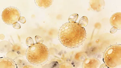 Visual depiction of Pine pollen grains under a microscope
